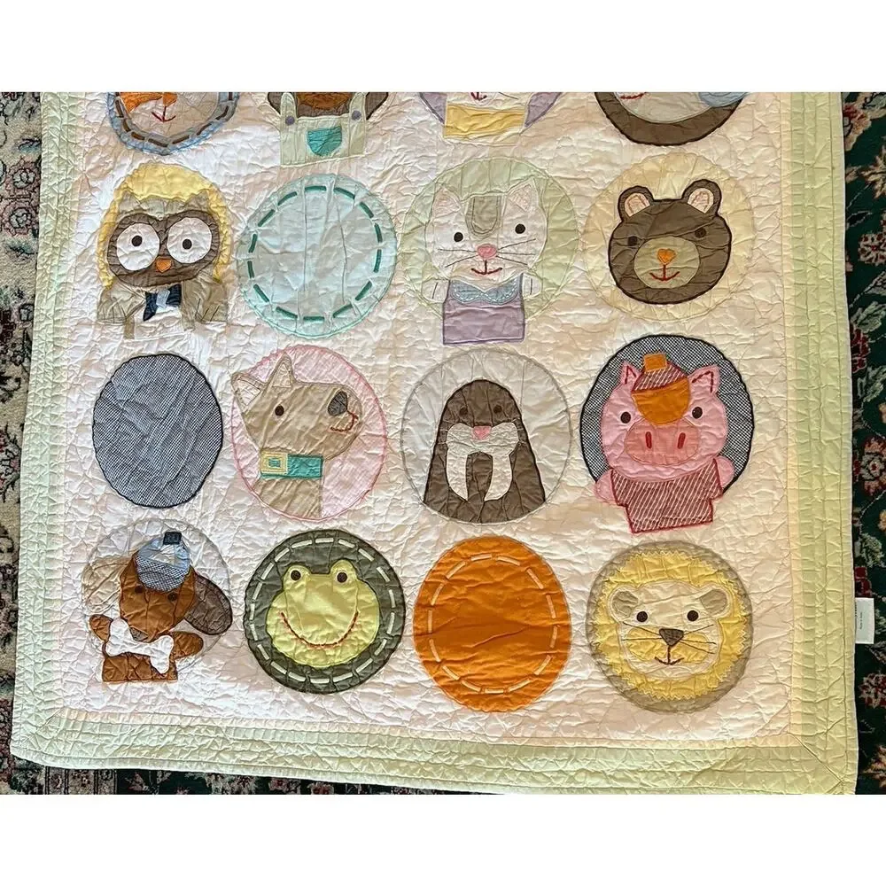 Whimsical Land of Nod Animal Crib Quilt Baby Blanket Play Mat Nursery Decor